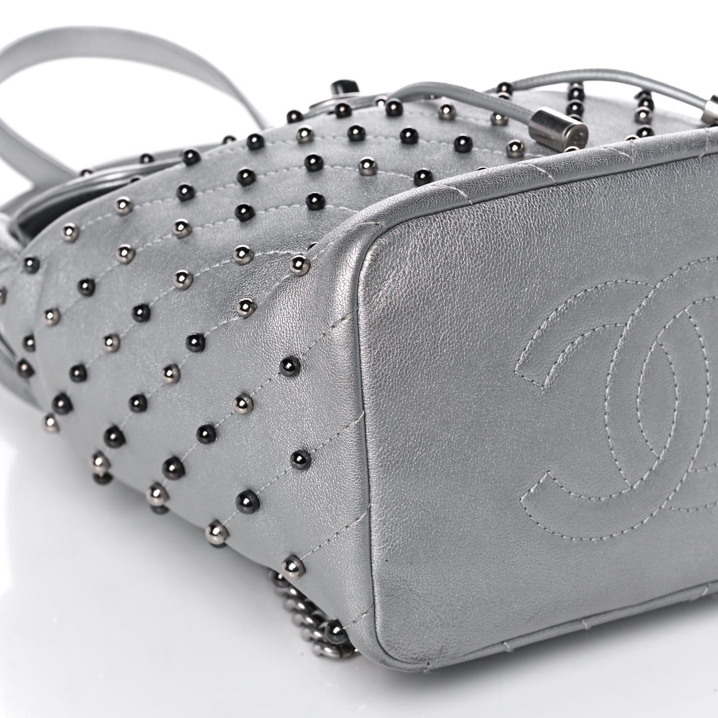 Metallic Lambskin Chevron Quilted Studded Stud Wars Backpack Silver