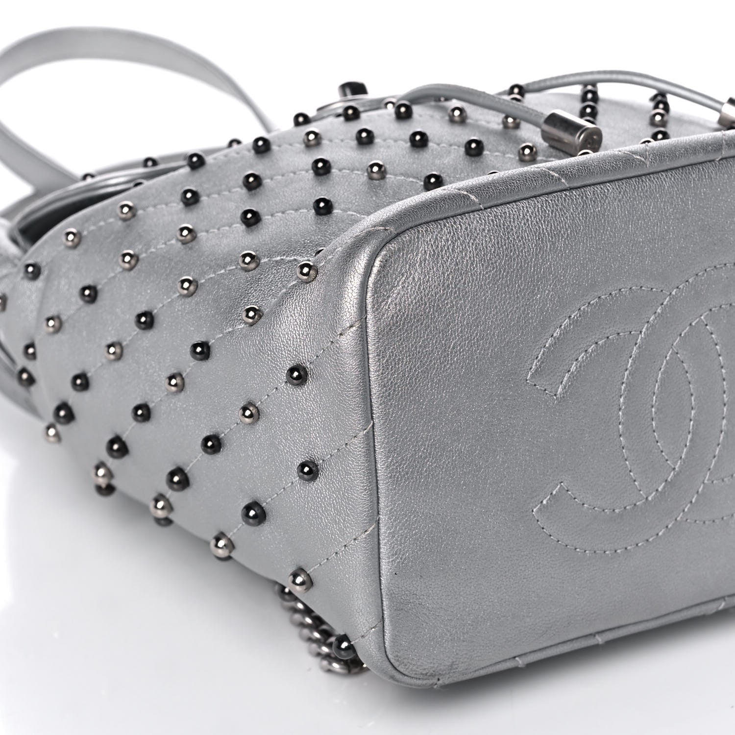 Chanel Metallic Lambskin Chevron Quilted Studded Stud Wars Backpack Silver 9 of 12