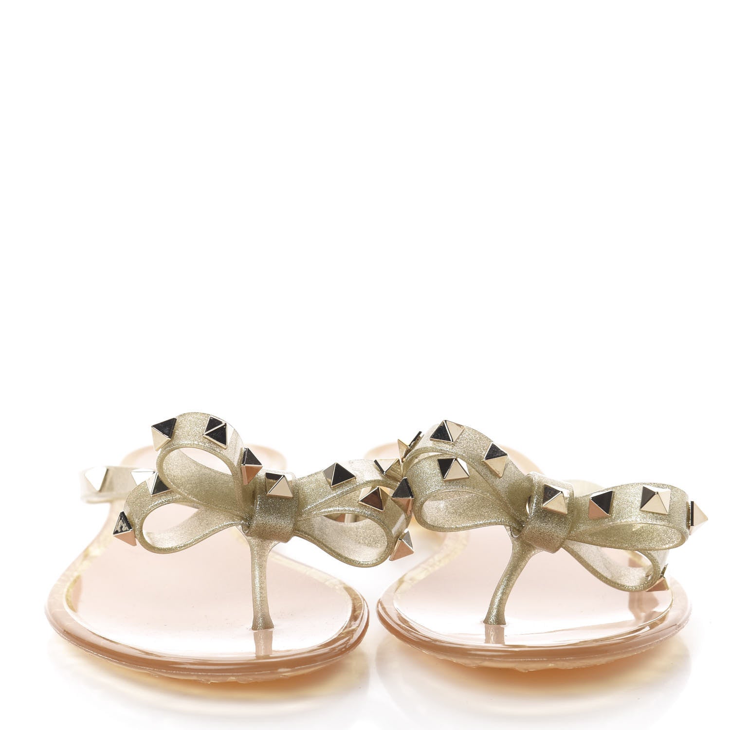 Valentino Garavani PVC Jelly Glitter Rockstud Bow Thong Sandals 37 Oro 2 of 7