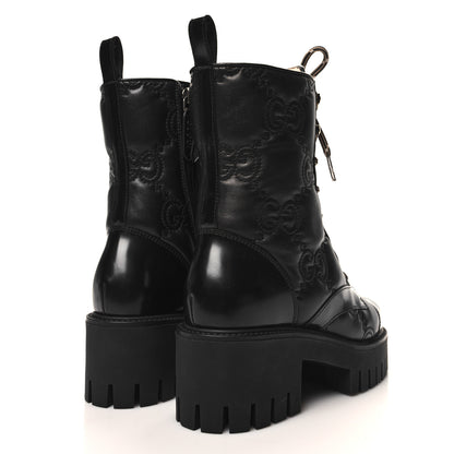 Gucci Cordovan Lux Nappa GG Matelasse Lace Up 60mm Combat Boots 35.5 Black 4 of 9