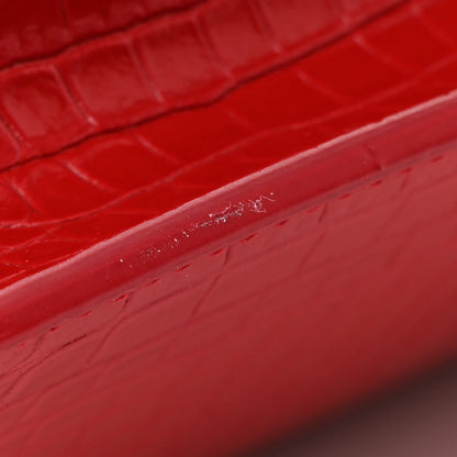 Saint Laurent Calfskin Crocodile Embossed Kate Monogram Tassel Chain Wallet Red 11 of 14