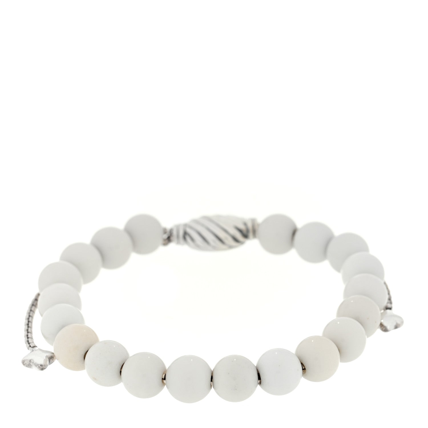 David Yurman Sterling Silver White Agate 8mm Spiritual Beads Adjustable Bracelet 2 of 3
