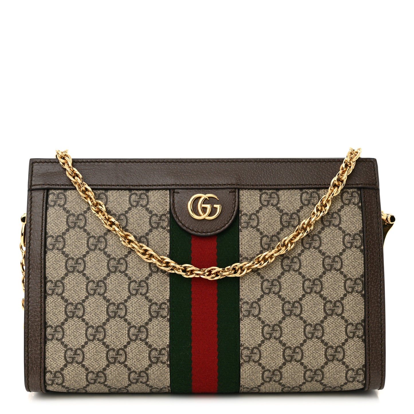 GG Supreme Monogram Web Small Ophidia Chain Shoulder Bag Brown