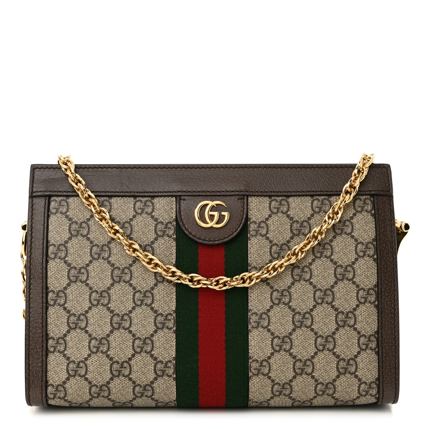 Gucci GG Supreme Monogram Web Small Ophidia Chain Shoulder Bag Brown 1 of 10