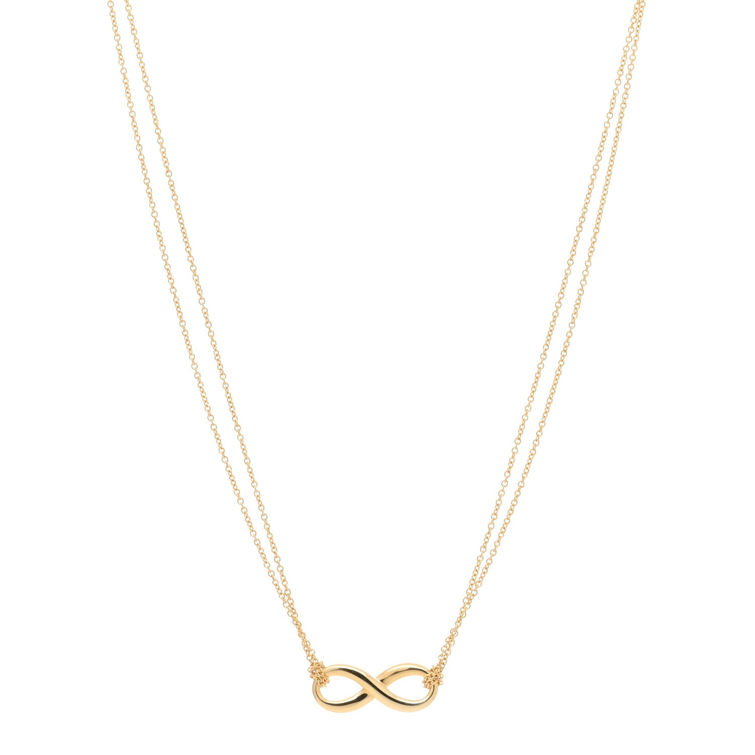 Tiffany 18K Yellow Gold Infinity Double Chain Pendant Necklace 1 of 3