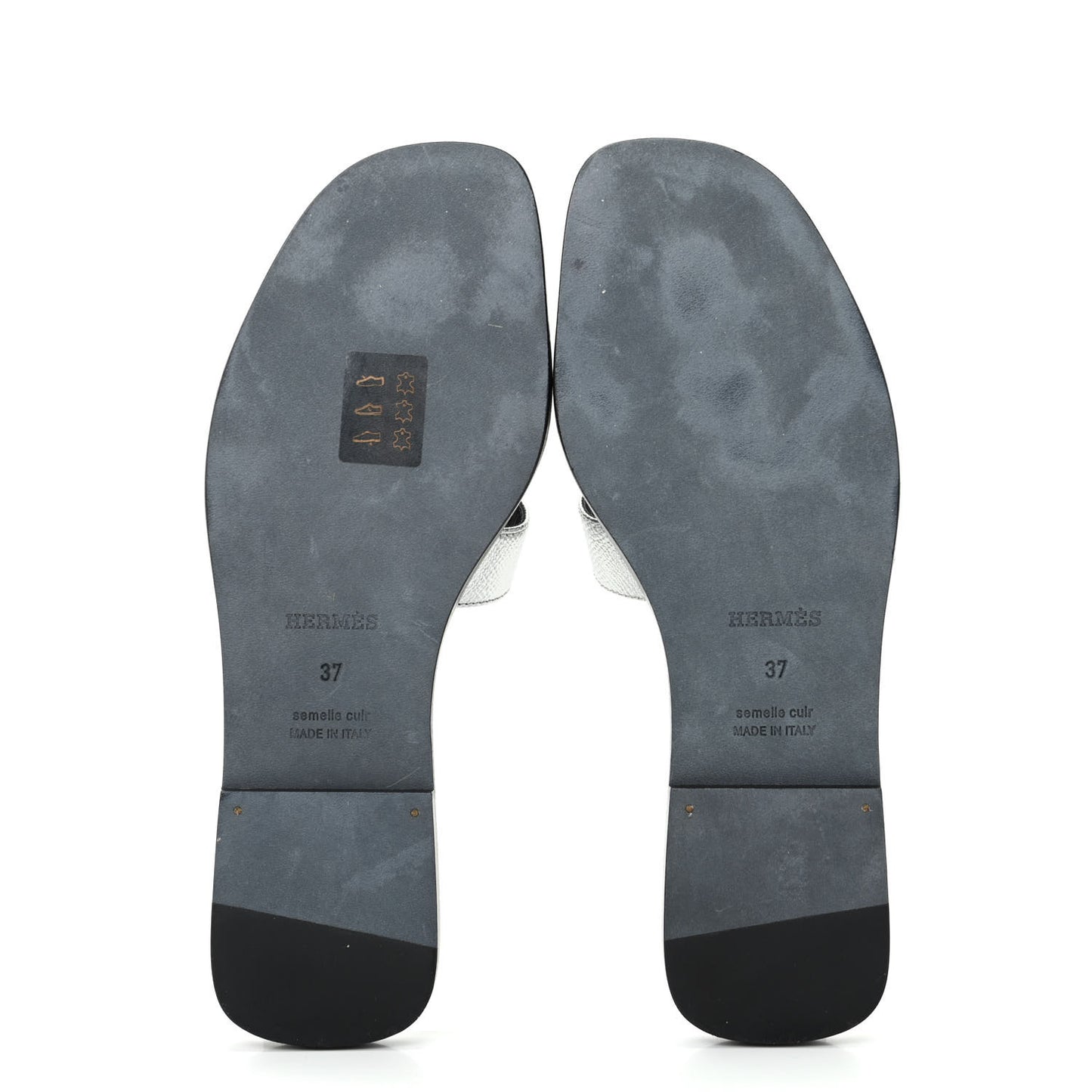Metallic Epsom Oran Sandals 37 Gris Argente