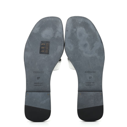 Hermes Metallic Epsom Oran Sandals 37 Gris Argente 6 of 10