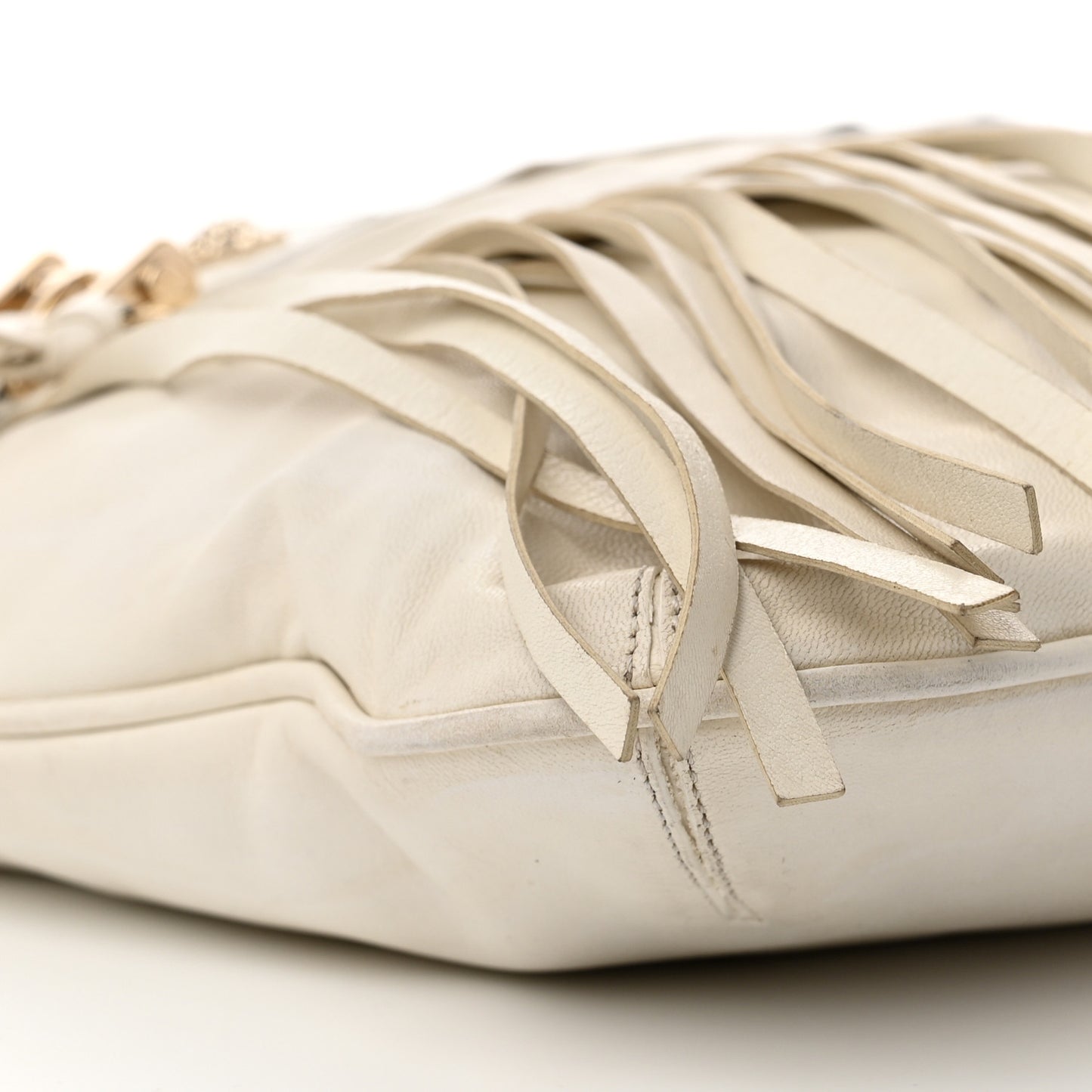 Calfskin Medium Palazzo Fringe Shoulder Bag White