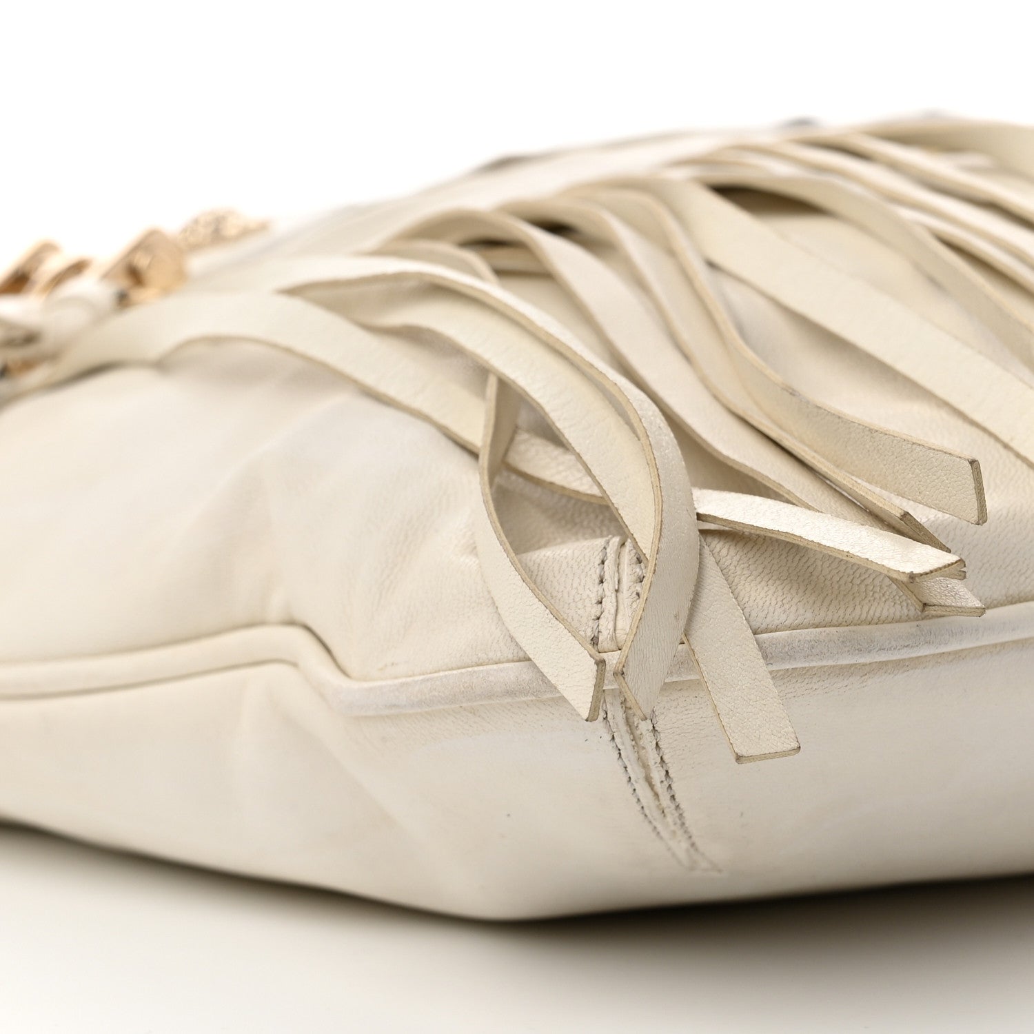 Versace Calfskin Medium Palazzo Fringe Shoulder Bag White 9 of 14