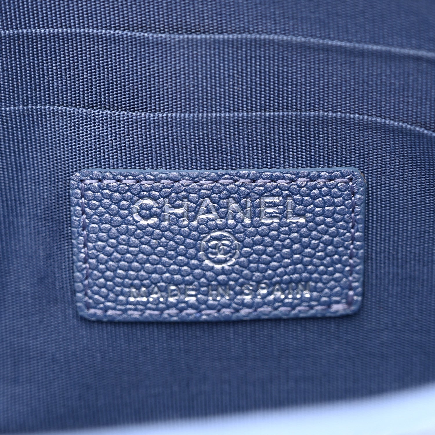 Chanel Metallic Caviar Chevron Quilted Mademoiselle Vintage Zip Pouch Blue 6 of 9
