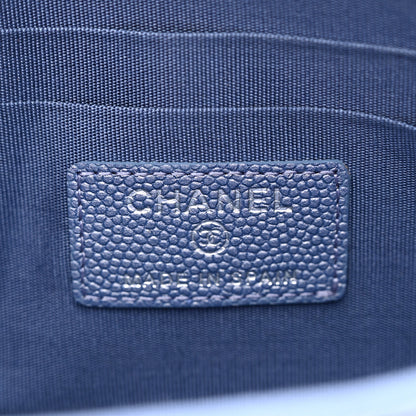 Chanel Metallic Caviar Chevron Quilted Mademoiselle Vintage Zip Pouch Blue 6 of 9