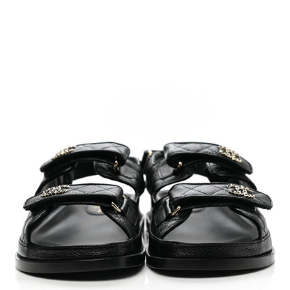 Chanel Grained Calfskin Velcro Dad Sandals 40.5 Black 2 of 9