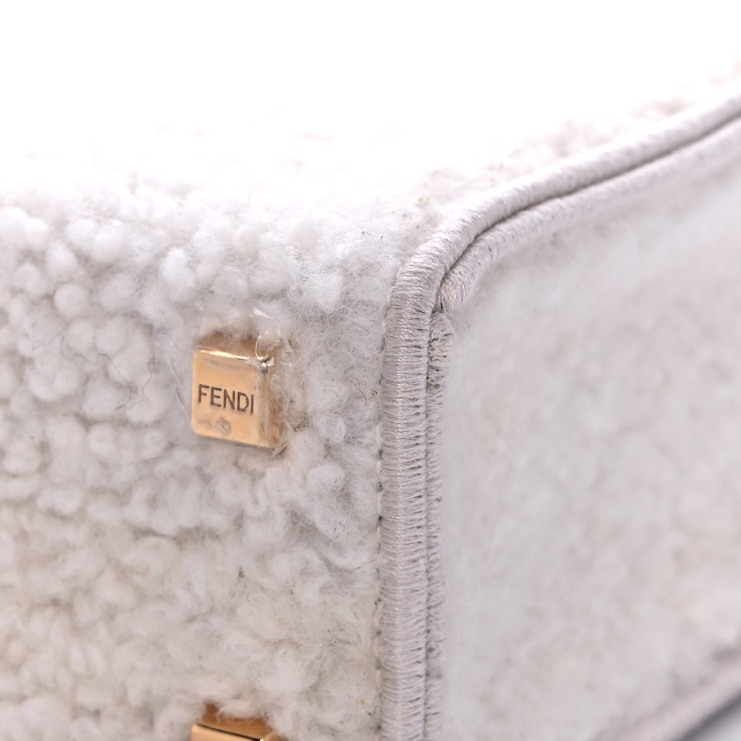 Fendi Shearling Vitello King Plexiglass Logo Mini Fendi Sunshine Shopper Tote White 14 of 16