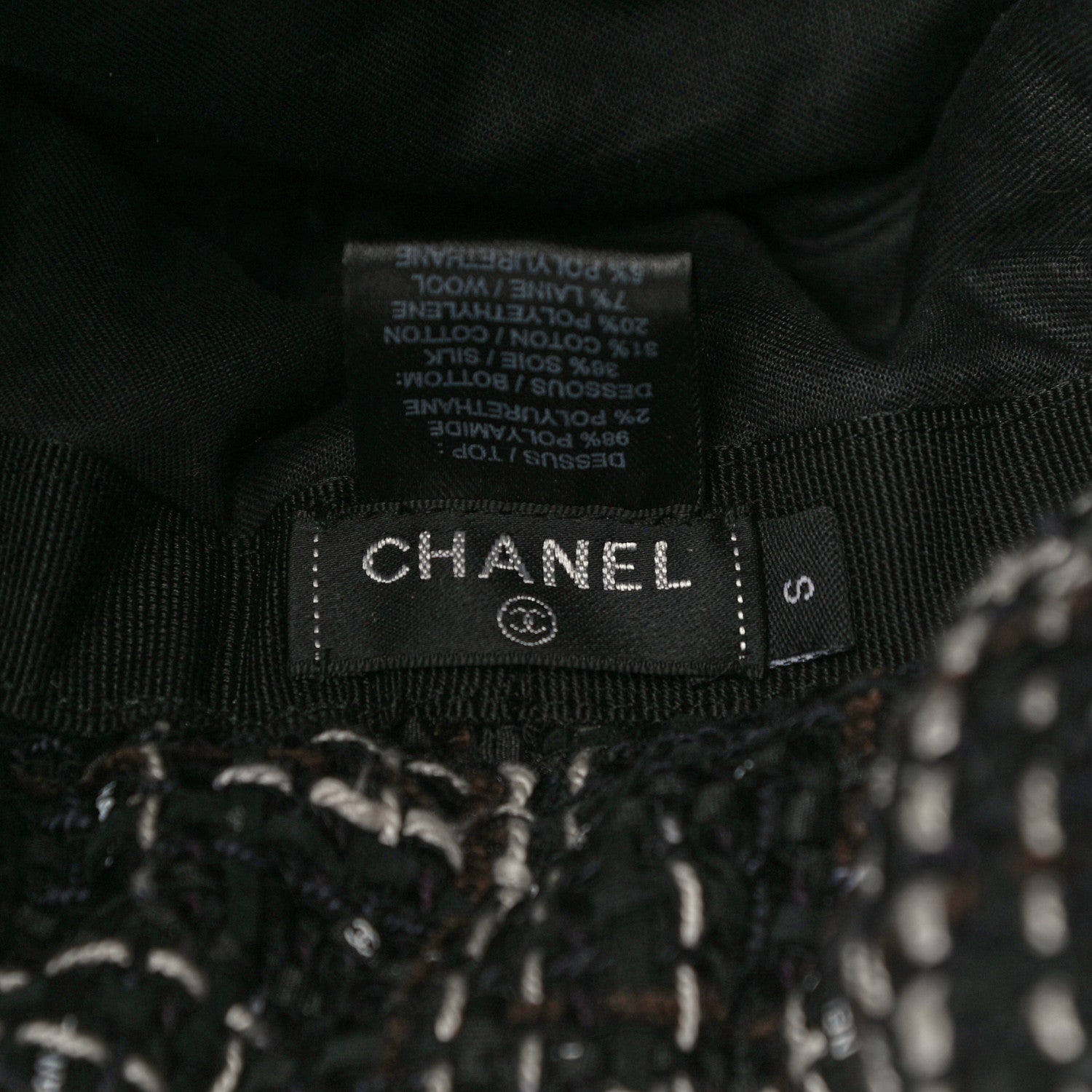 Chanel Nylon Tweed Quilted Coco Neige Hat S Black 5 of 6