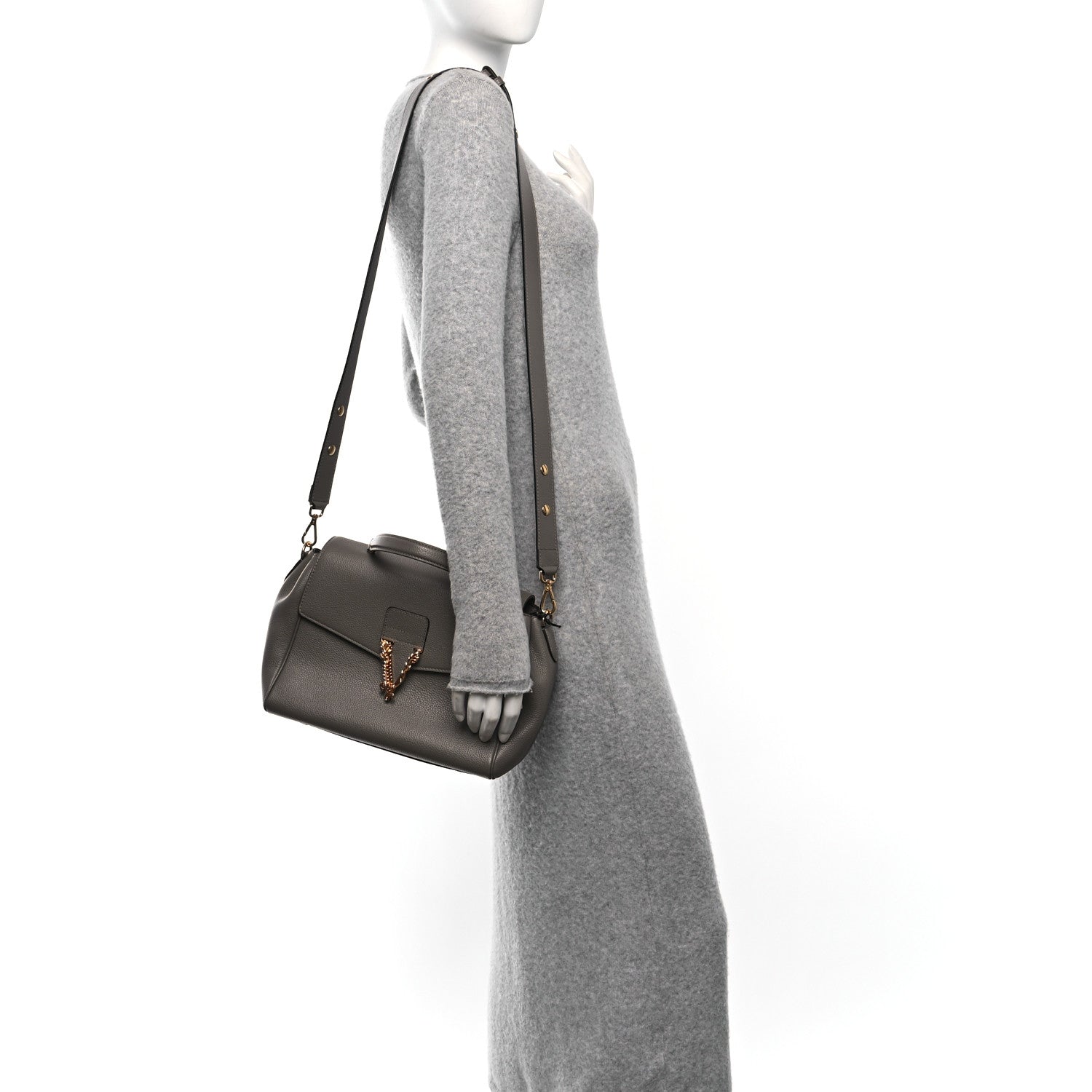 Versace Calfskin Virtus Top Handle Bag Grey 2 of 9