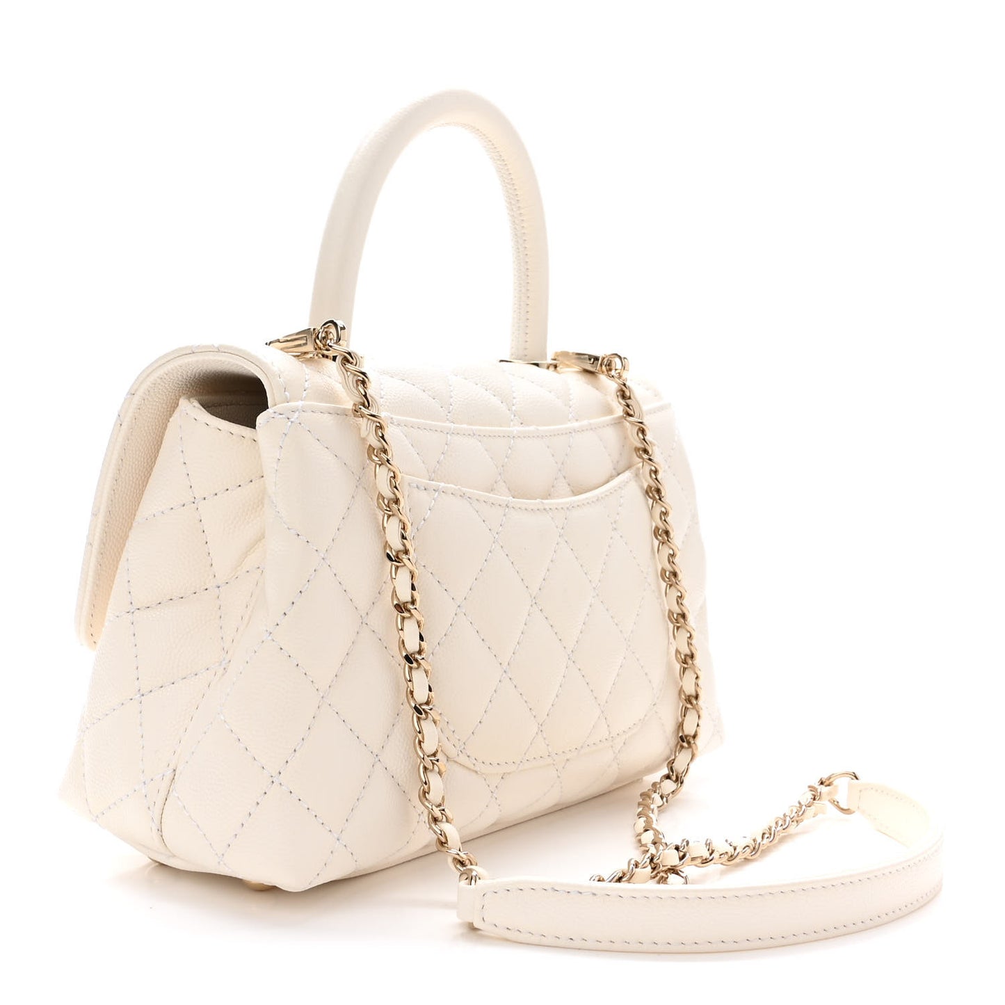 Caviar Quilted Mini Coco Handle Flap White