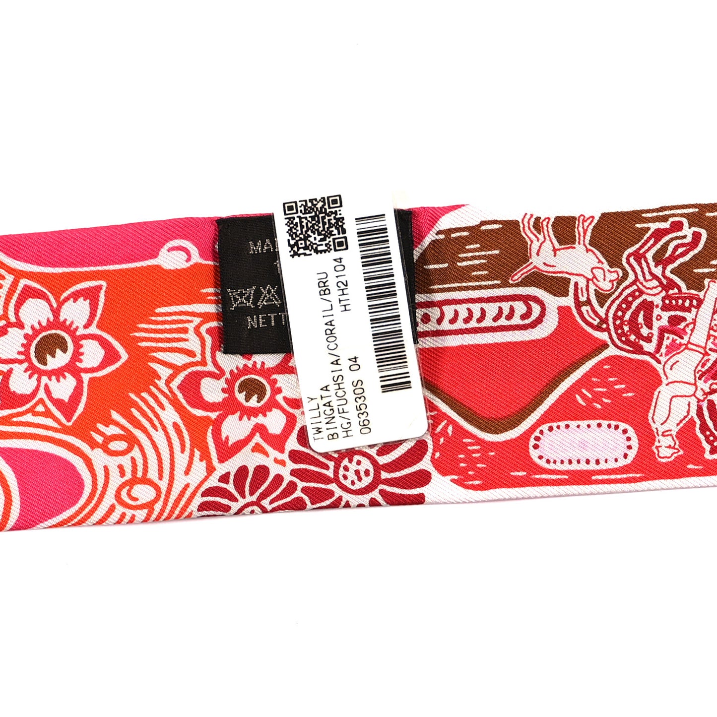 Silk Bingata Twilly Fuchsia Corail Brun