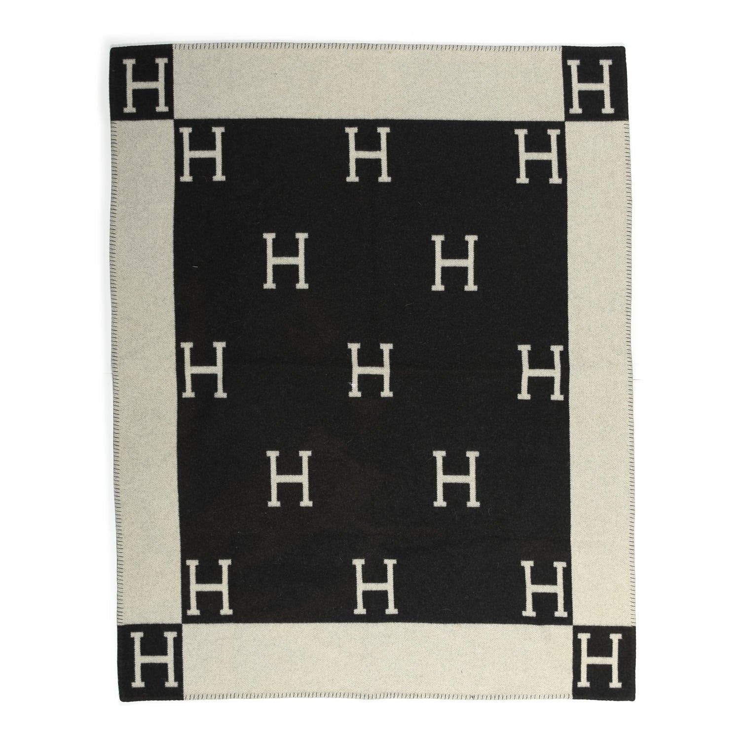 Hermes Wool Cashmere Avalon Blanket Ecru Gris Fonce 1 of 8