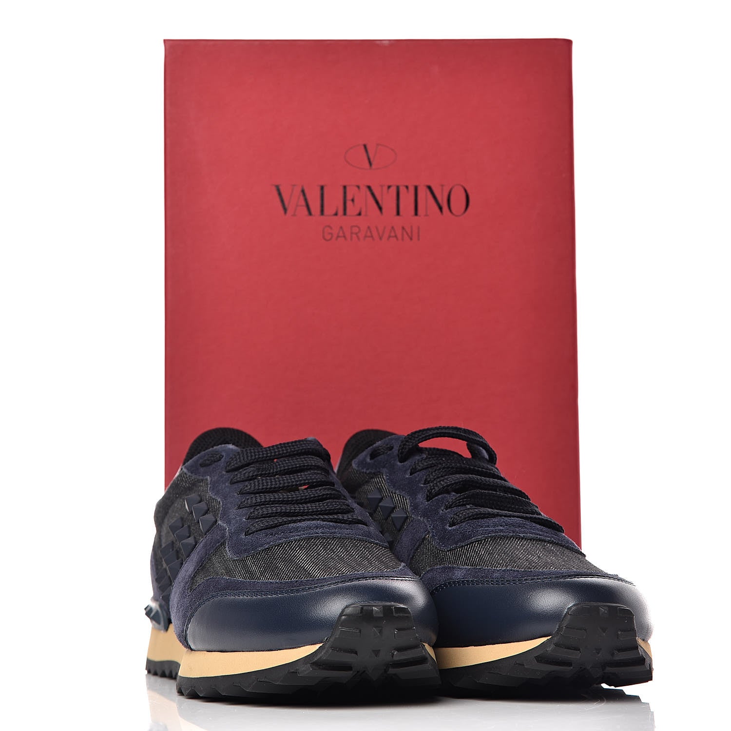 Valentino Garavani Denim Calfskin Suede Rockstud Sneakers 37 Deep Denim 8 of 8