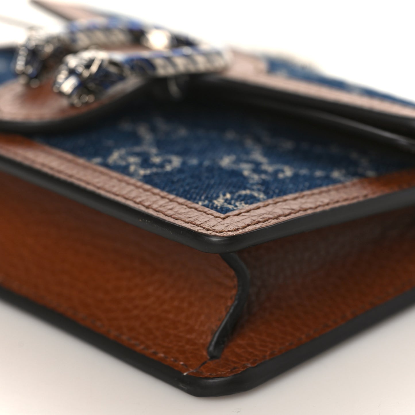 New Denim GG Monogram Dollar Calfskin Enamel Super Mini Dionysus Shoulder Bag Blue Tea Cuir Epilog Electric Blue