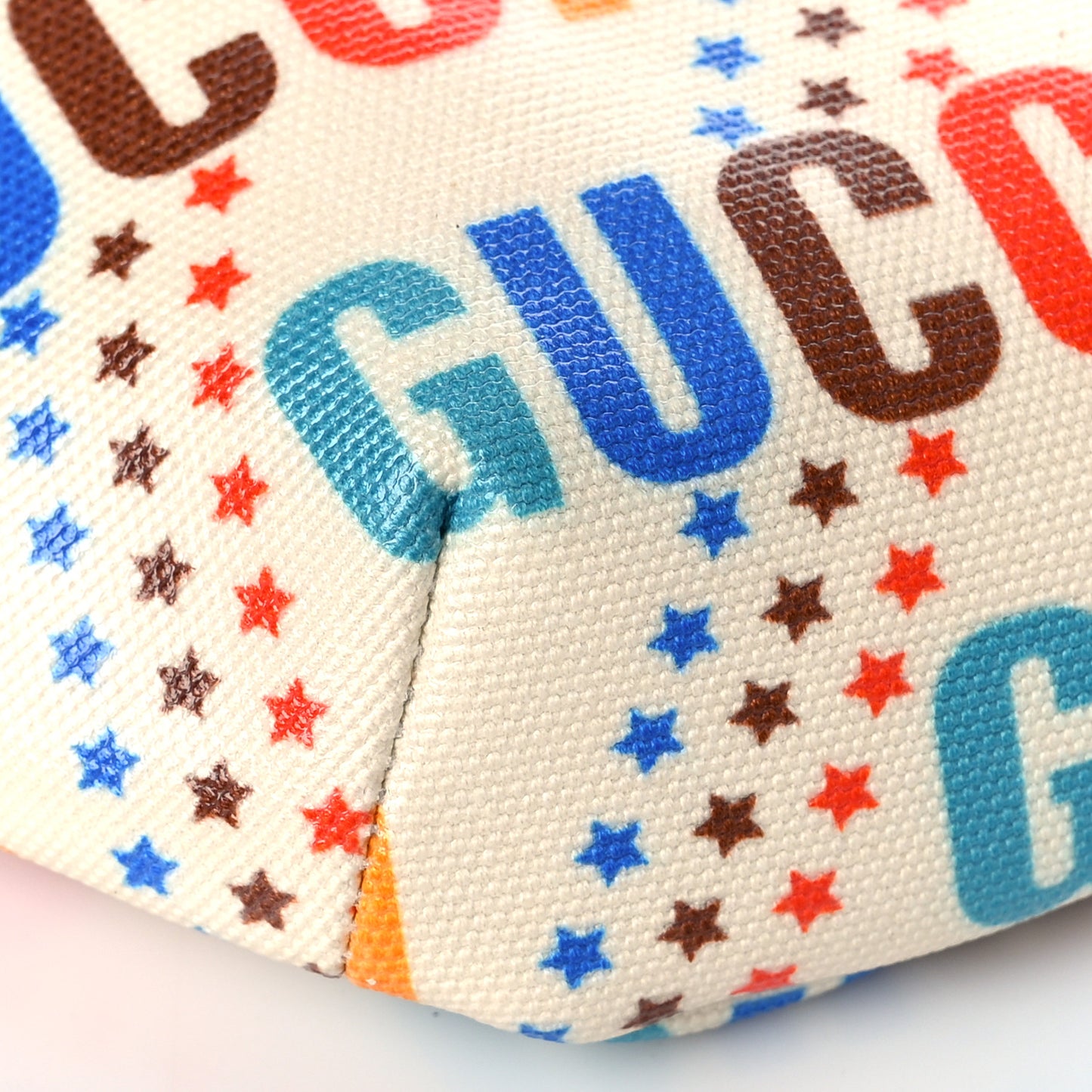 Coated Canvas Logo Star Print Childrens Belt Bag Beige Multicolor Vibrant Orange