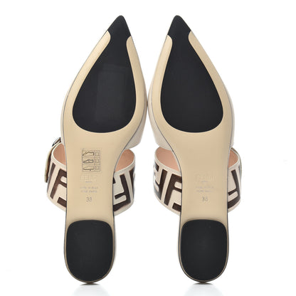 Fendi Vitello FF Embossed Buckle Flat Mules 38 Camelia Moresco 5 of 11