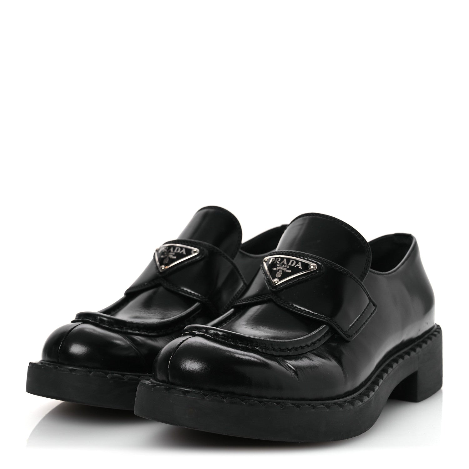 Prada Spazzolato Metal Triangle Logo 50mm Loafers 37.5 Black 4 of 13
