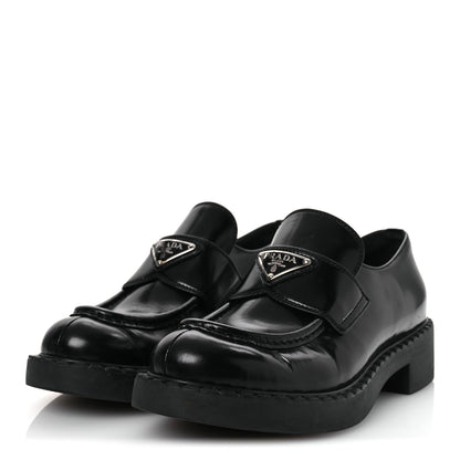 Prada Spazzolato Metal Triangle Logo 50mm Loafers 37.5 Black 4 of 13