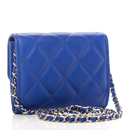 Chanel Lambskin Quilted Flap Card Holder On Chain Blue 3 of 9