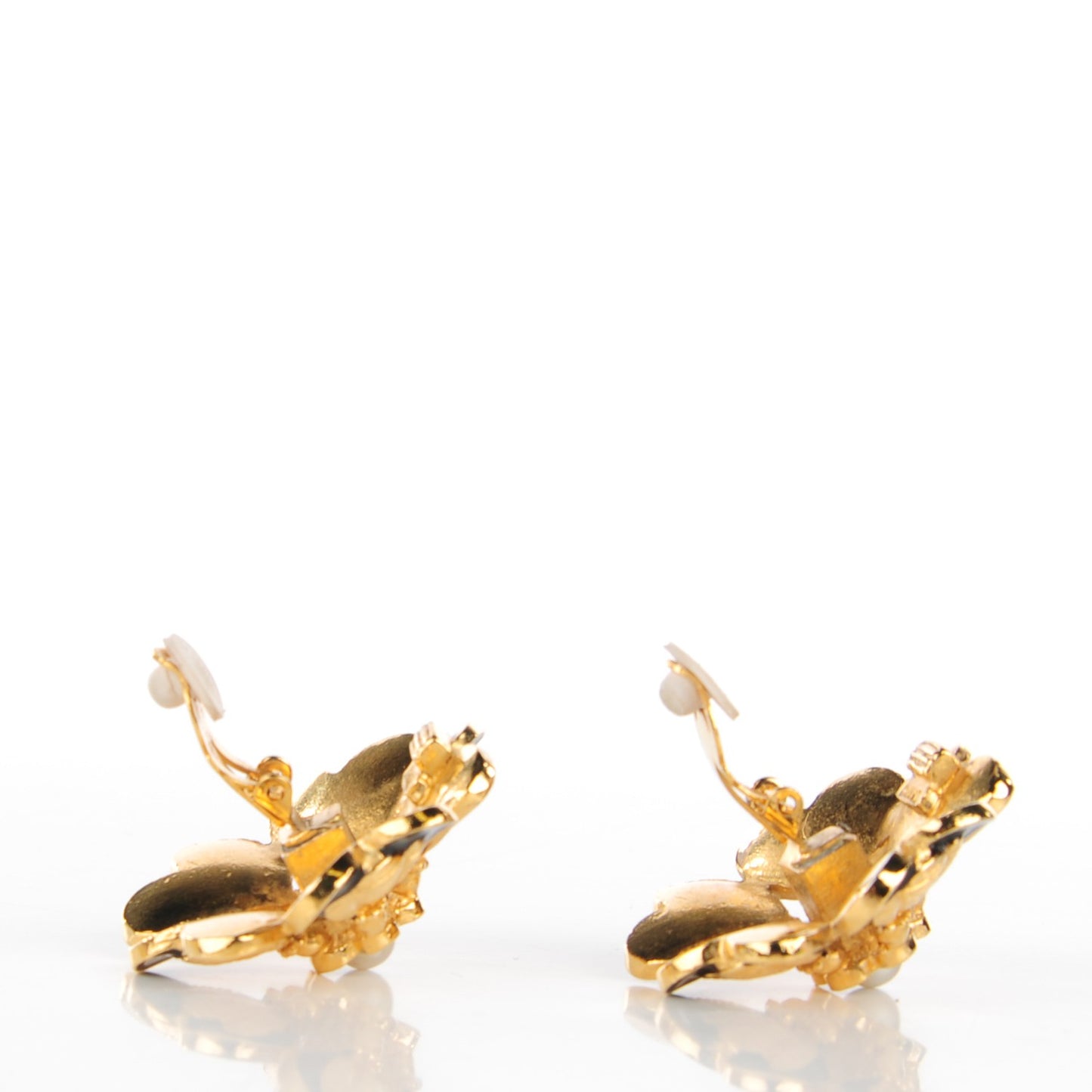 Onyx Pearl Camellia Clip On Earrings Gold