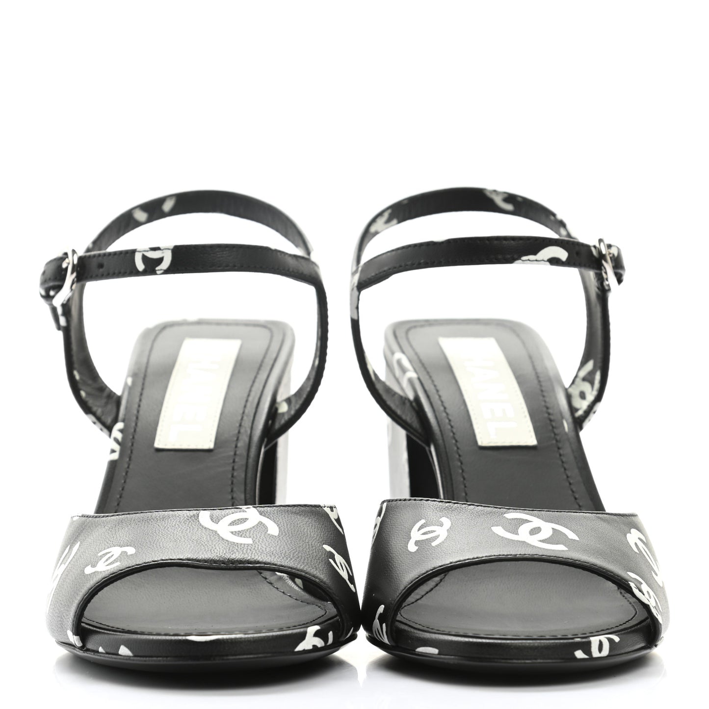 Lambskin Printed CC Sandals 38 Black White