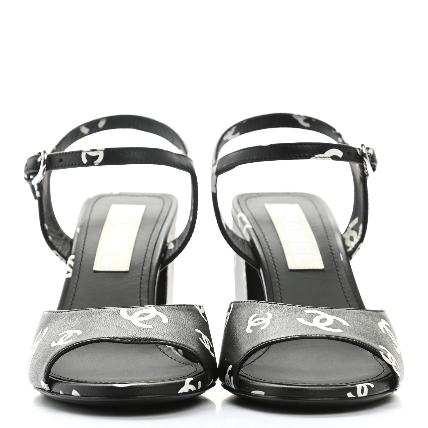 Chanel Lambskin Printed CC Sandals 38 Black White 2 of 9