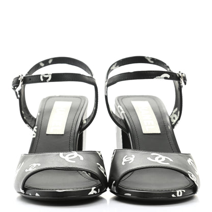 Chanel Lambskin Printed CC Sandals 38 Black White 2 of 9