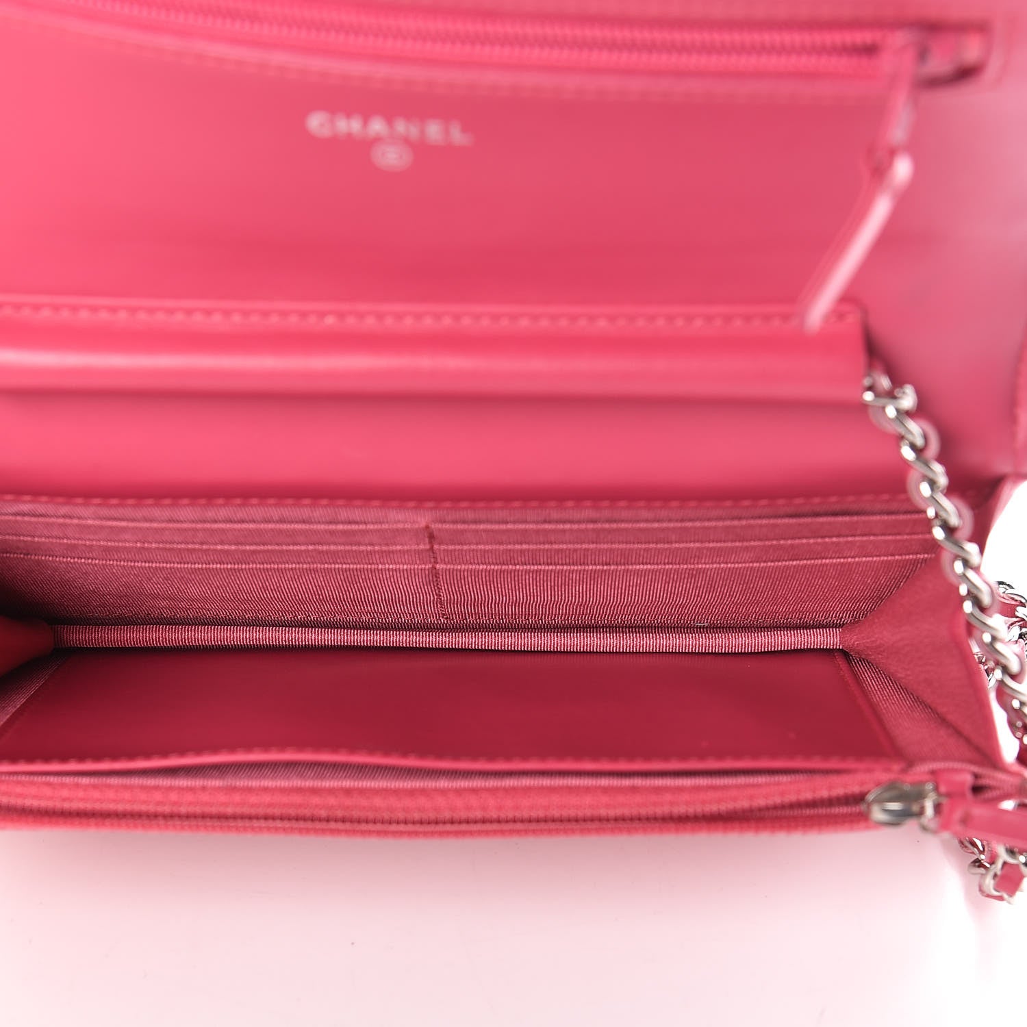Chanel Patent Quilted Wallet On Chain WOC Fuchsia 5 of 14