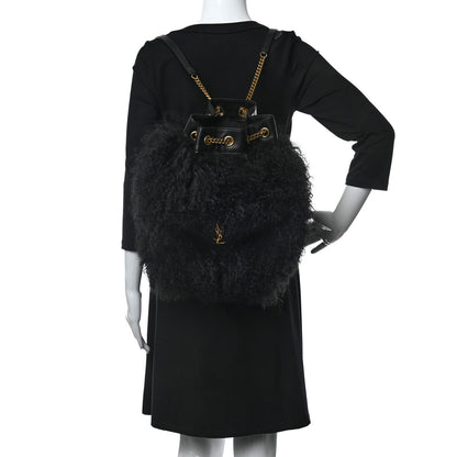 Saint Laurent Shearling Lambskin Joe Backpack Black 2 of 13
