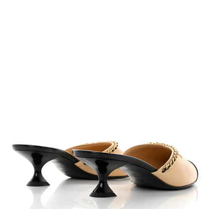 Chanel Lambskin Patent Cap Toe Chain Mule 37.5 Beige Black 4 of 9