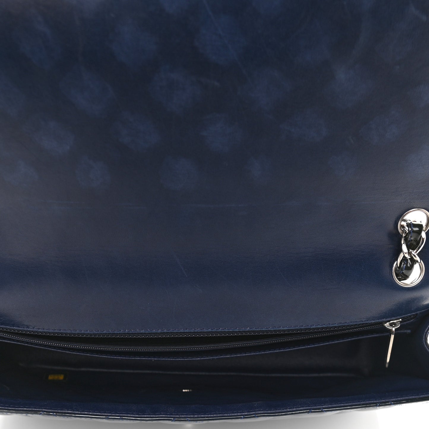 Patent Quilted Maxi Single Flap Navy Blue