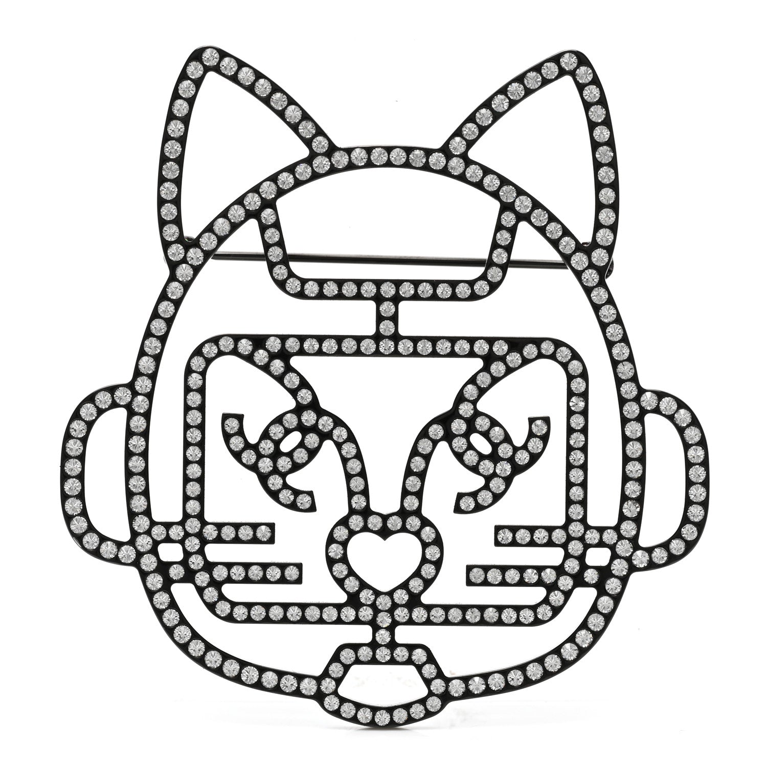Chanel Strass Crystal Emoji Robot Cat Brooch Black Silver 1 of 5