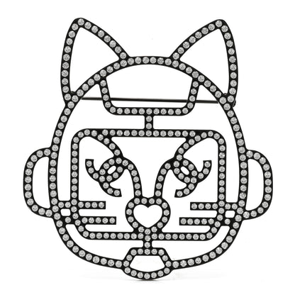 Chanel Strass Crystal Emoji Robot Cat Brooch Black Silver 1 of 5