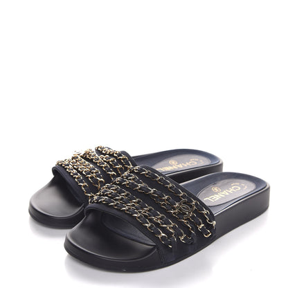 Chanel Nylon Chain Flat Sandals 38 Marine 3 of 8