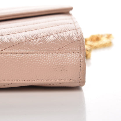 Saint Laurent Grain De Poudre Matelasse Chevron Monogram Chain Wallet Pale Blush 11 of 12