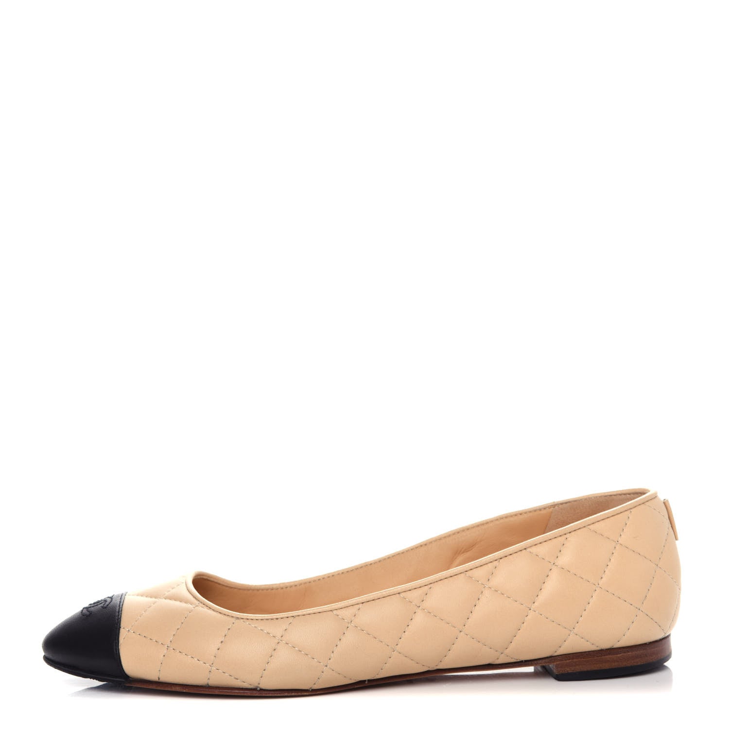 Chanel Lambskin Quilted Cap Toe Ballerina Flats 38.5 Beige Black 2 of 22