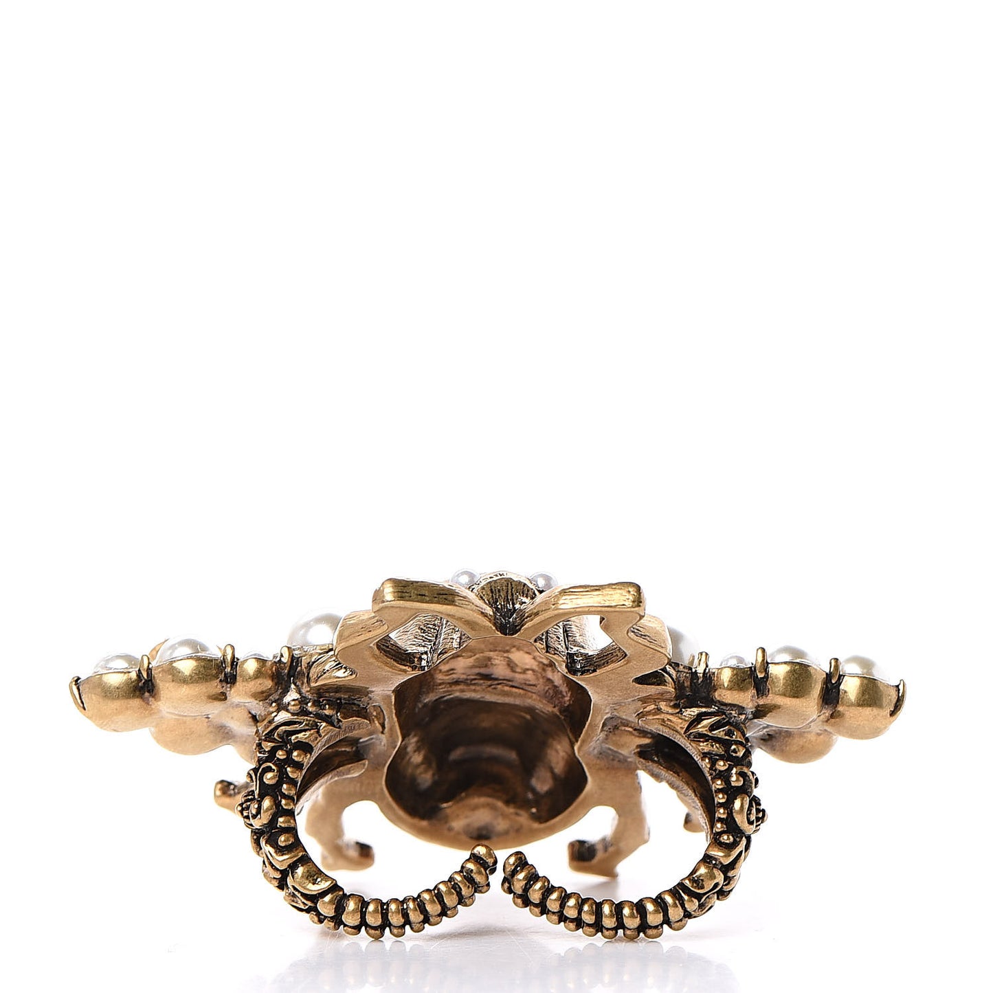 Metal Enamel Crystal Pearl Bee Ring M Aged Gold