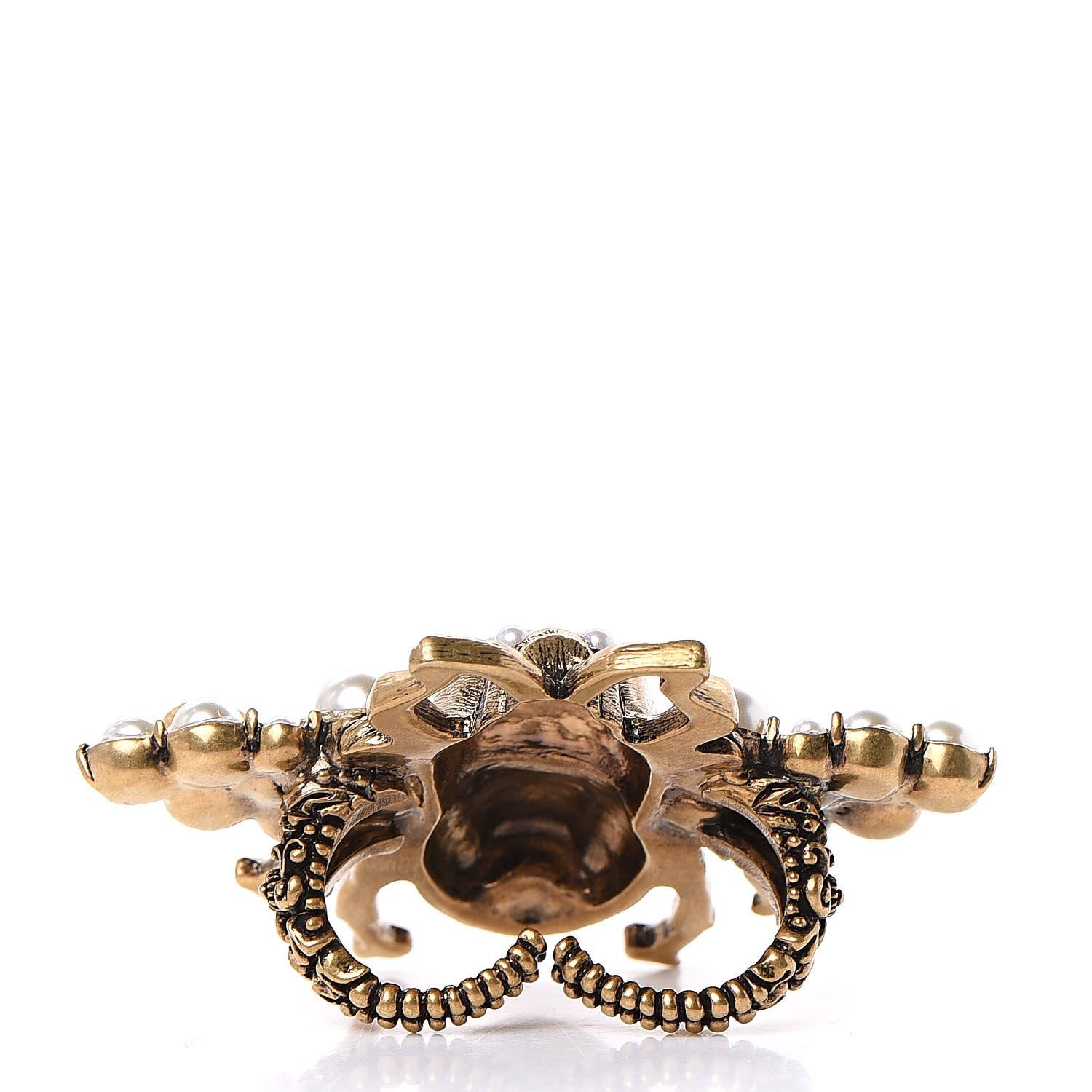 Gucci Metal Enamel Crystal Pearl Bee Ring M Aged Gold 4 of 6