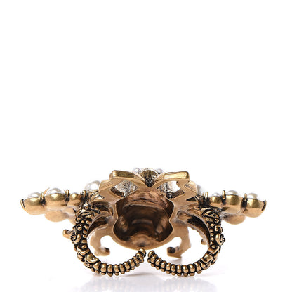 Gucci Metal Enamel Crystal Pearl Bee Ring M Aged Gold 4 of 6