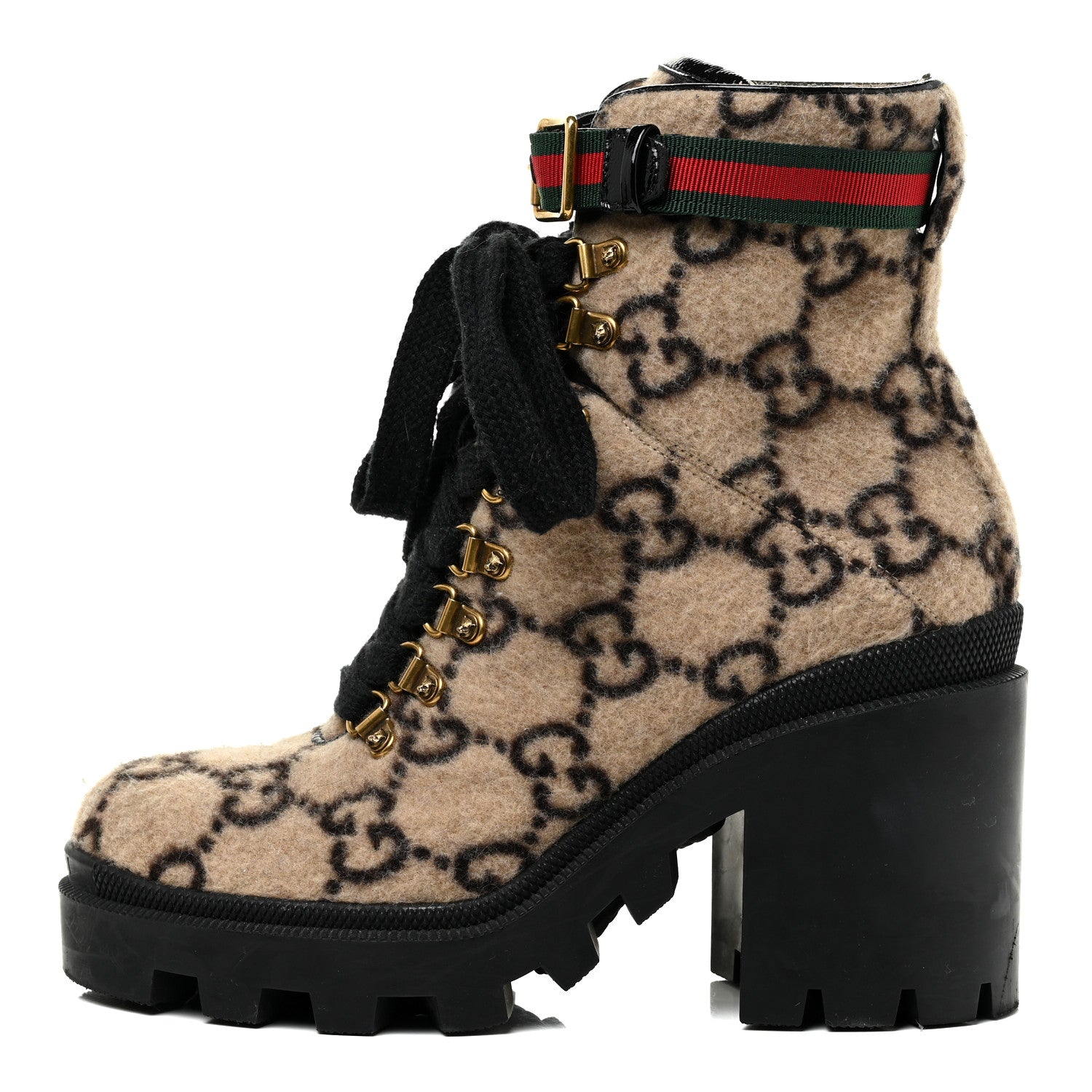 Gucci Covered Wool GG Monogram Womens Lace Up Combat Ankle Boots 38 Beige Ebony Black 2 of 36