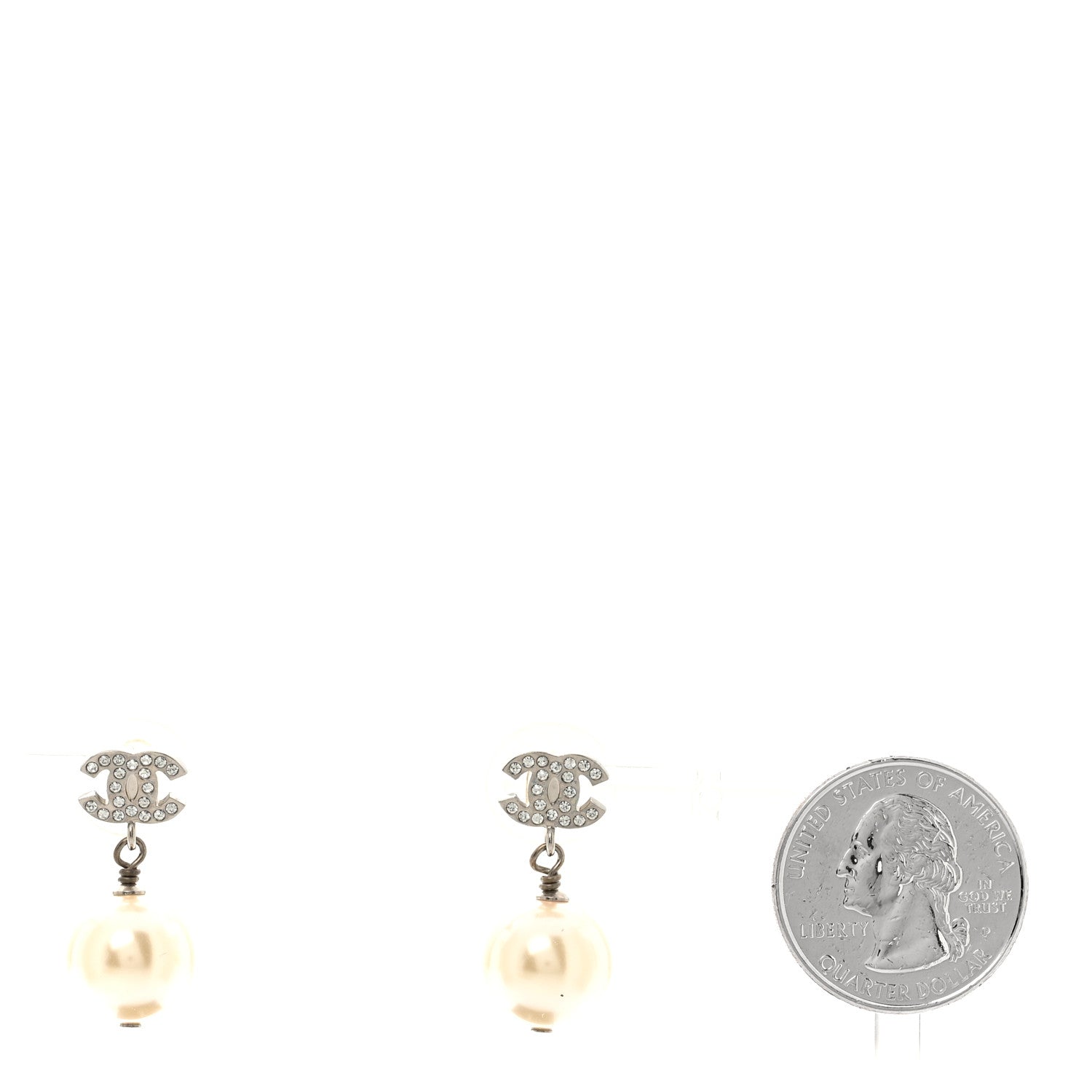 Chanel Crystal Pearl CC Drop Earrings Silver 2 of 5