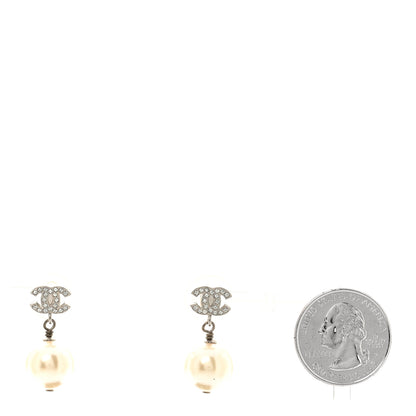 Chanel Crystal Pearl CC Drop Earrings Silver 2 of 5