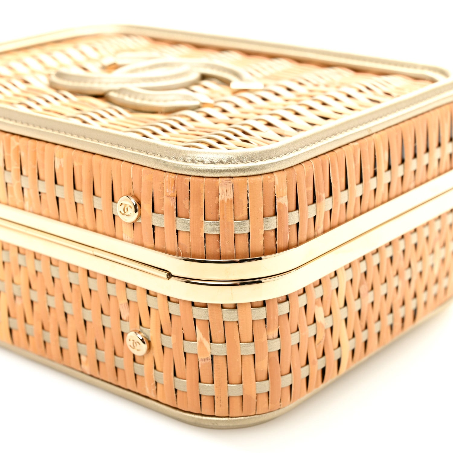 Chanel Raffia Calfskin Medium CC Filigree Vanity Case Gold 11 of 11