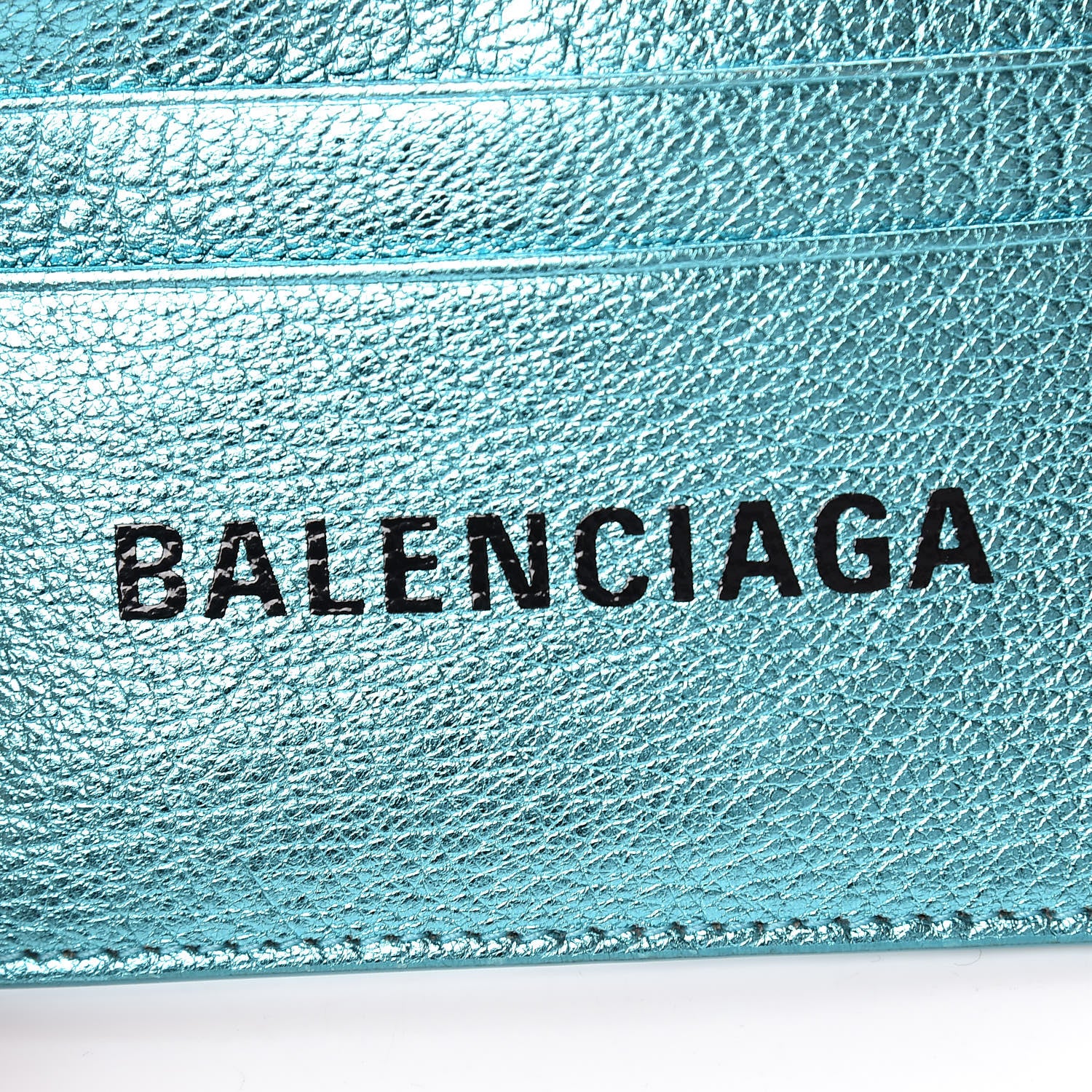 Balenciaga Metallic Goatskin Logo Everyday Multi Card Case Turquoise Black 9 of 9